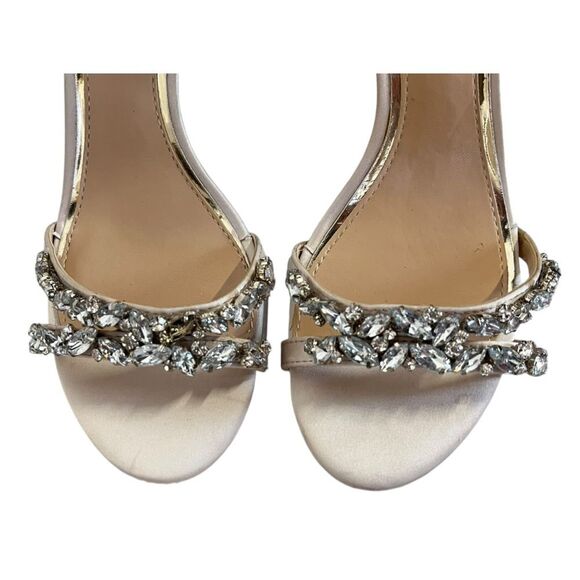 Badgley Mischka | Caroline Champagne Embellished Strap Evening Shoe Heels 6.5 - Picture 12 of 13